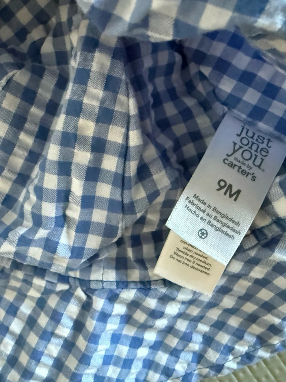 Carters|Baby boy/gender neutral Blue Gingham Sun Hat,Lightweight Bucket Hat•9M - Picture 4 of 4